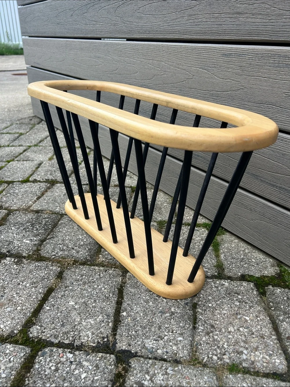 Vintage DOLPHIN Mid Century Modern Beechwood Spindle Magazine Rack